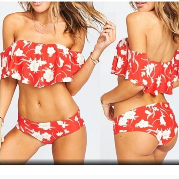 Flirty Ruffled 2-piece Bikini Hawaiian print - Picture 1 of 7